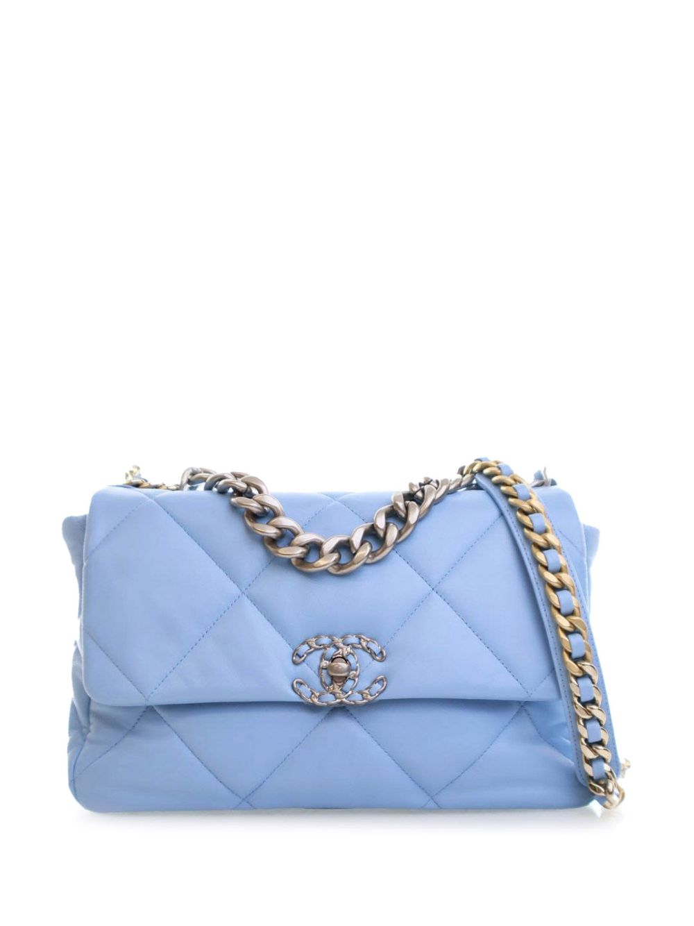 CHANEL Pre-Owned 19 Flap 大号小羊皮斜挎包（2021-2024年典藏款） - 蓝色