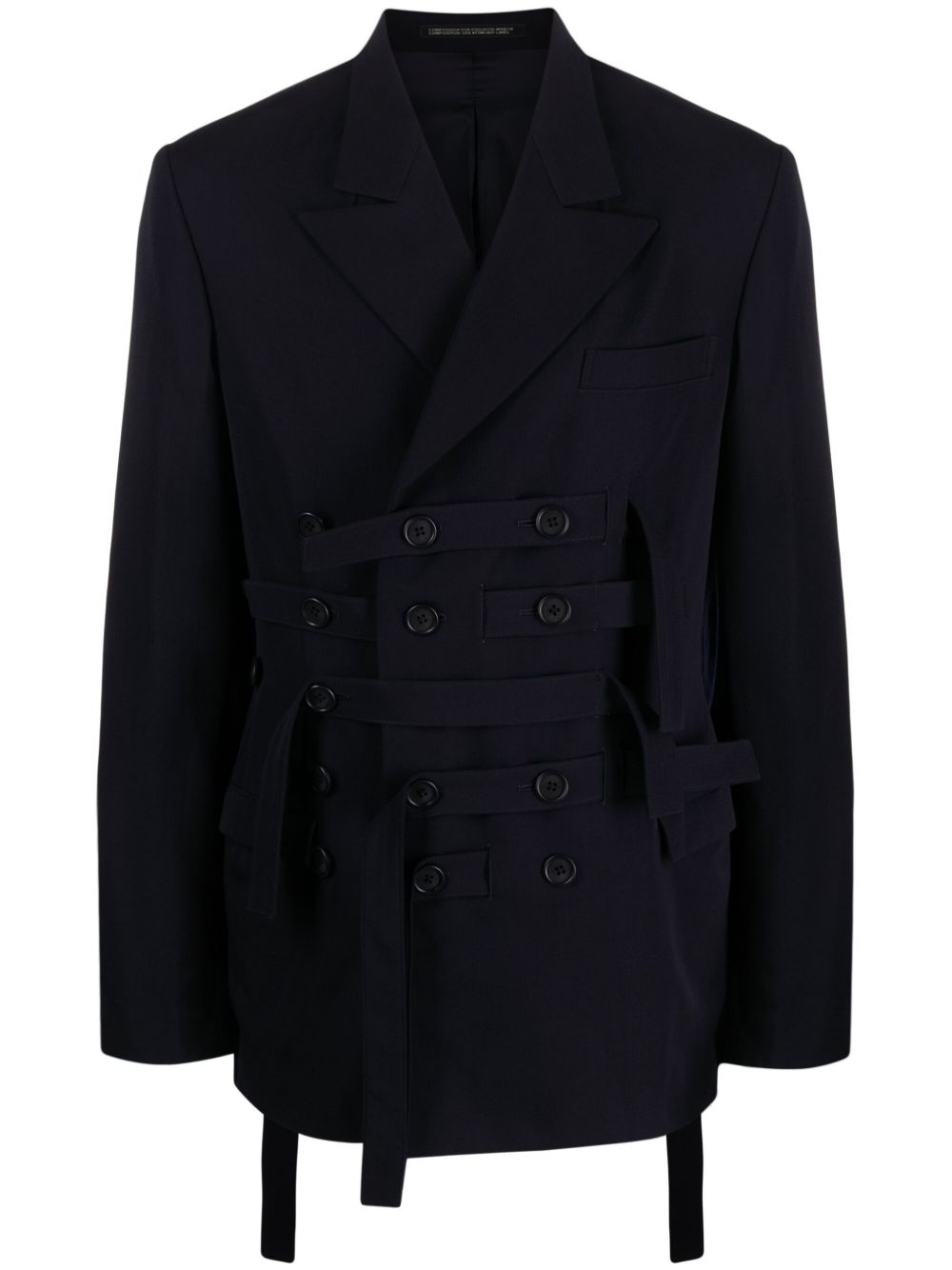 Yohji Yamamoto 双排扣羊毛西装夹克 - 蓝色
