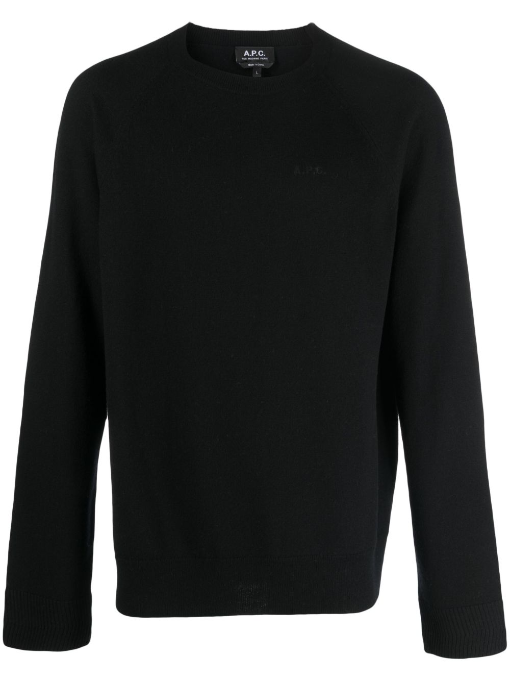 A.P.C. logo刺绣初剪羊毛毛衣 - 黑色