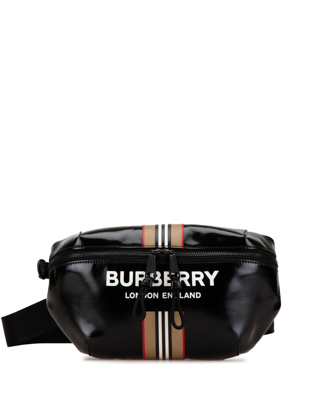 Burberry Pre-Owned Icon Stripe Sonny 涂层帆布腰包（2018-2024年典藏款） - 黑色