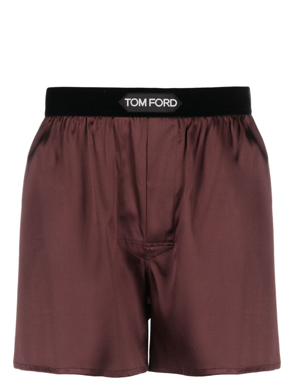 TOM FORD logo裤腰真丝四角裤 - 褐色