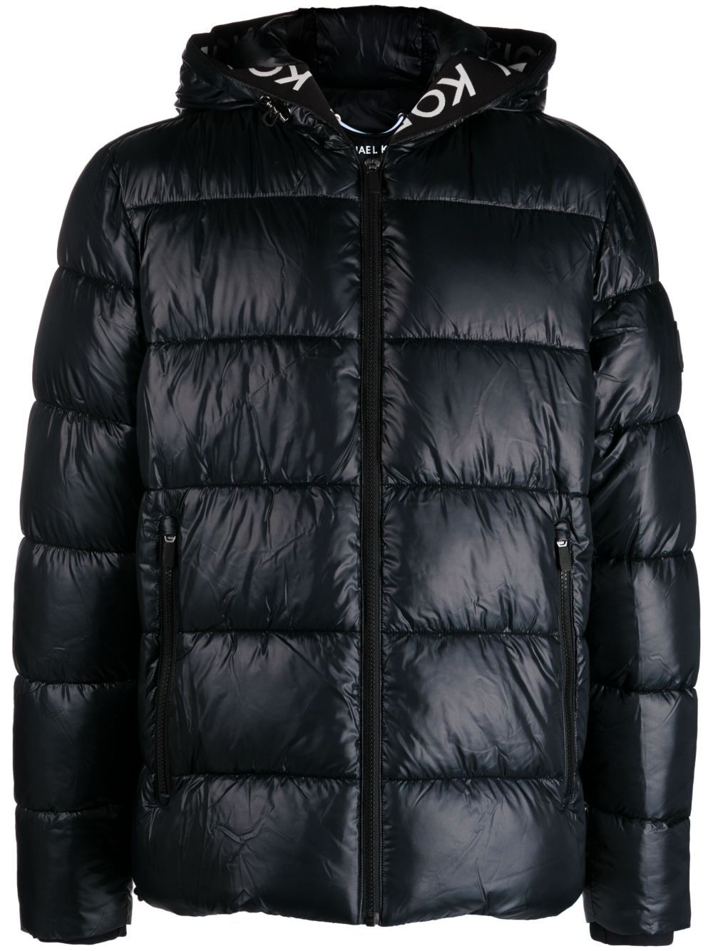 Michael Kors logo织带连帽蓬松夹克 - 黑色