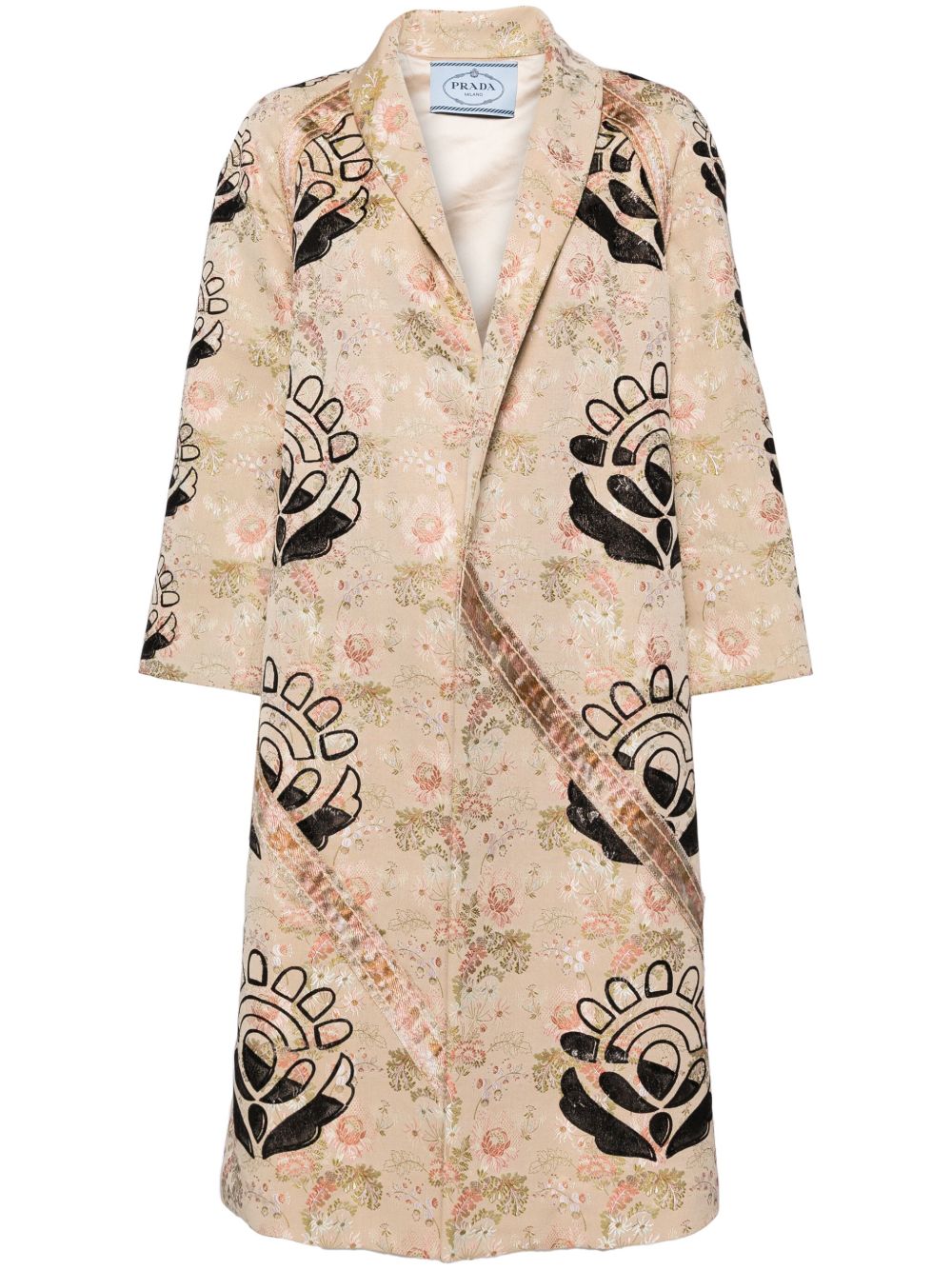 Prada Pre-Owned 花卉刺绣大衣 - 中性色