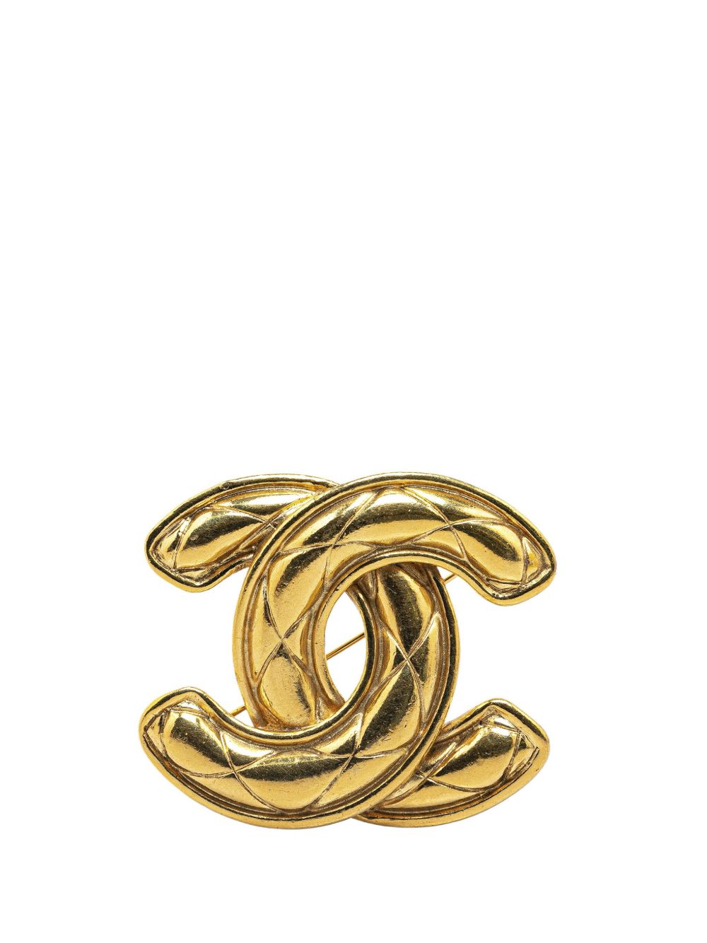 CHANEL Pre-Owned 镀金 CC 绗缝装饰胸针（1970-1980年典藏款） - 金色