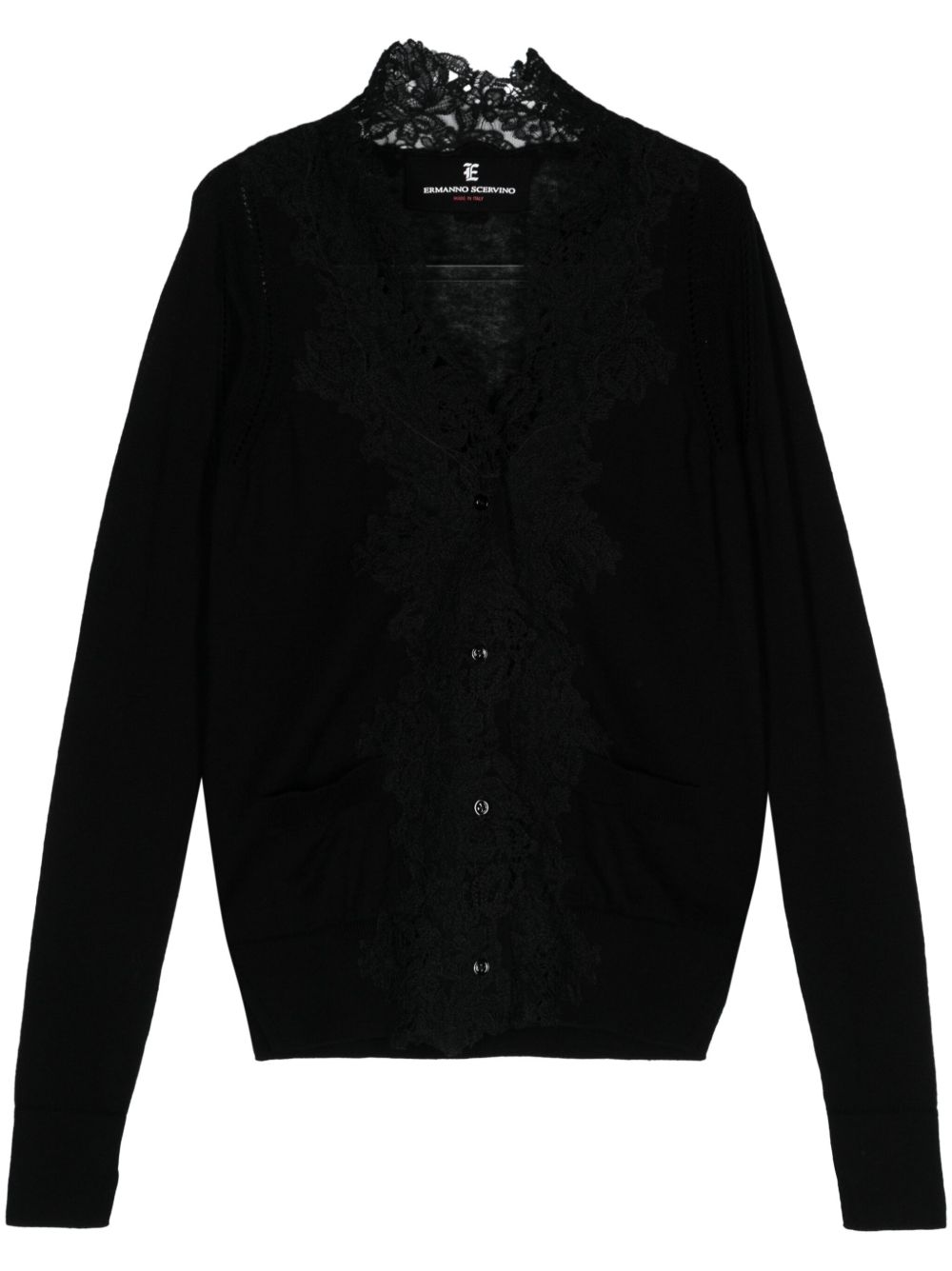 Ermanno Scervino 蕾丝贴花排扣开衫 - 黑色