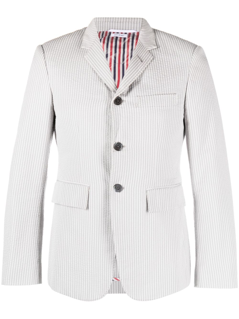 Thom Browne 条纹印花泡泡纱棉西装夹克 - 灰色