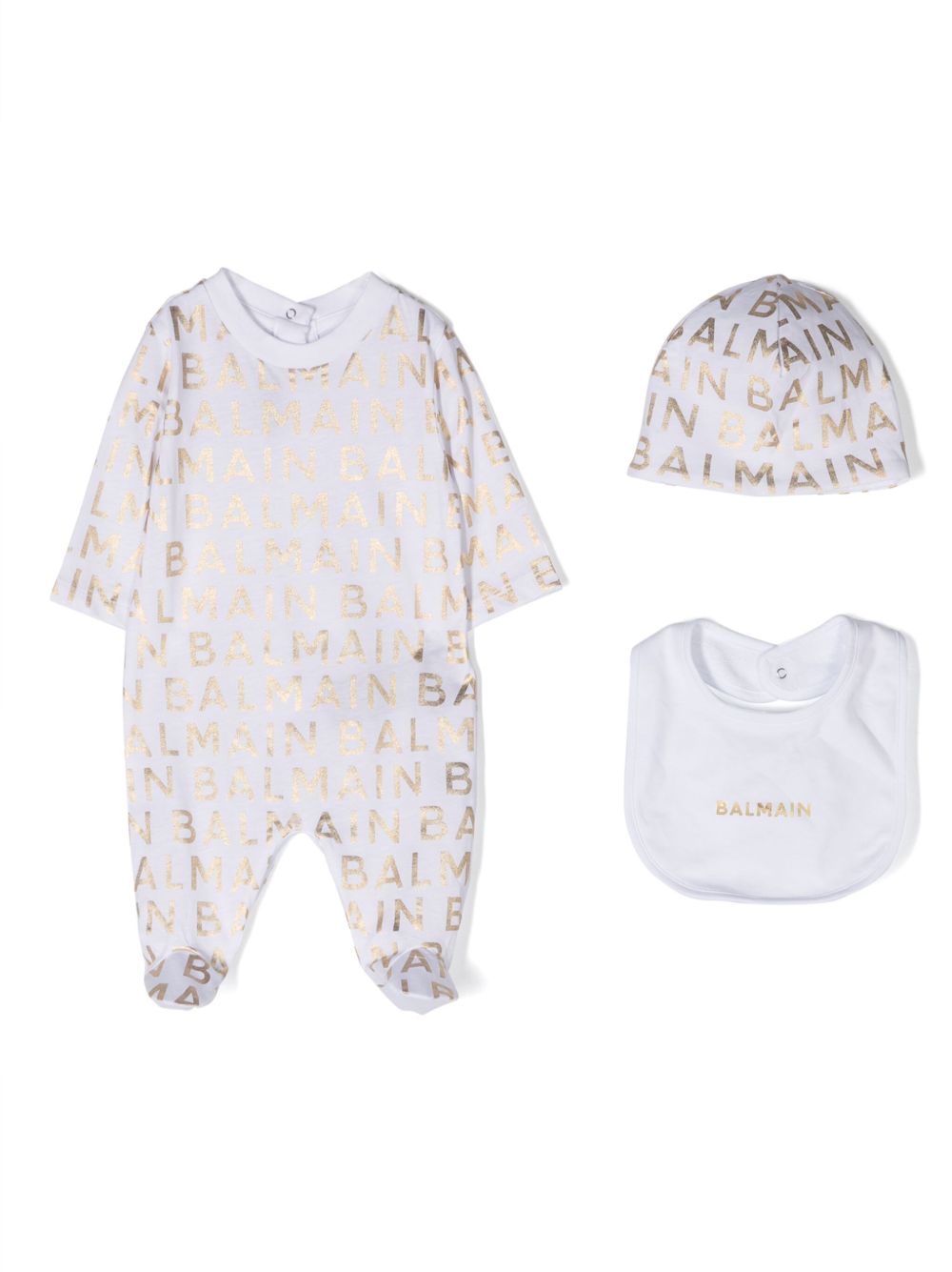 Balmain Kids logo印花棉连体衣套装 - 白色