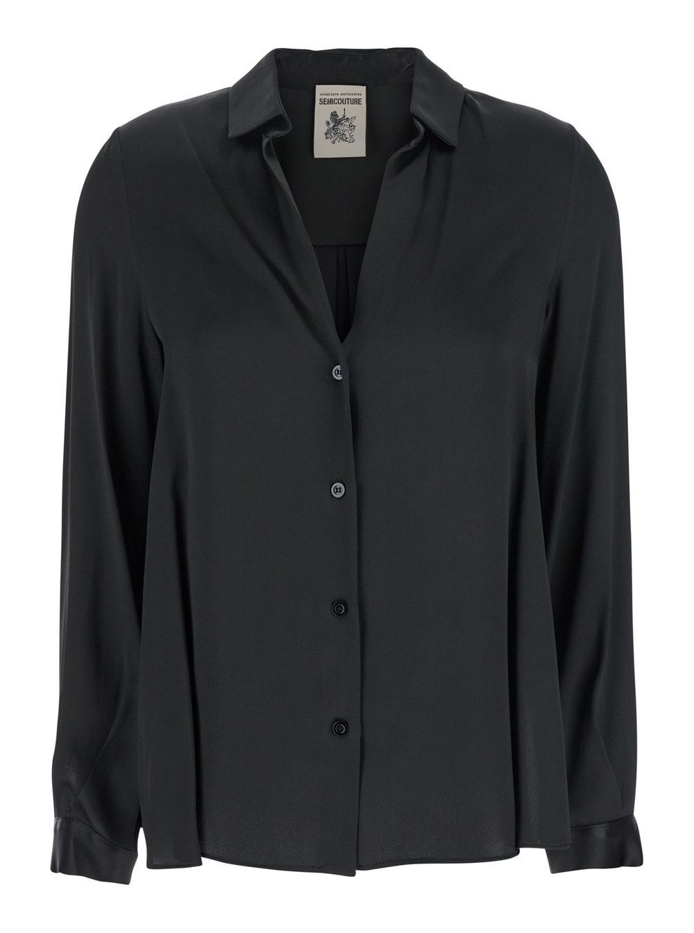 SEMICOUTURE Black Shirt With Classic Collar And Button Closure In Silk Blend Woman