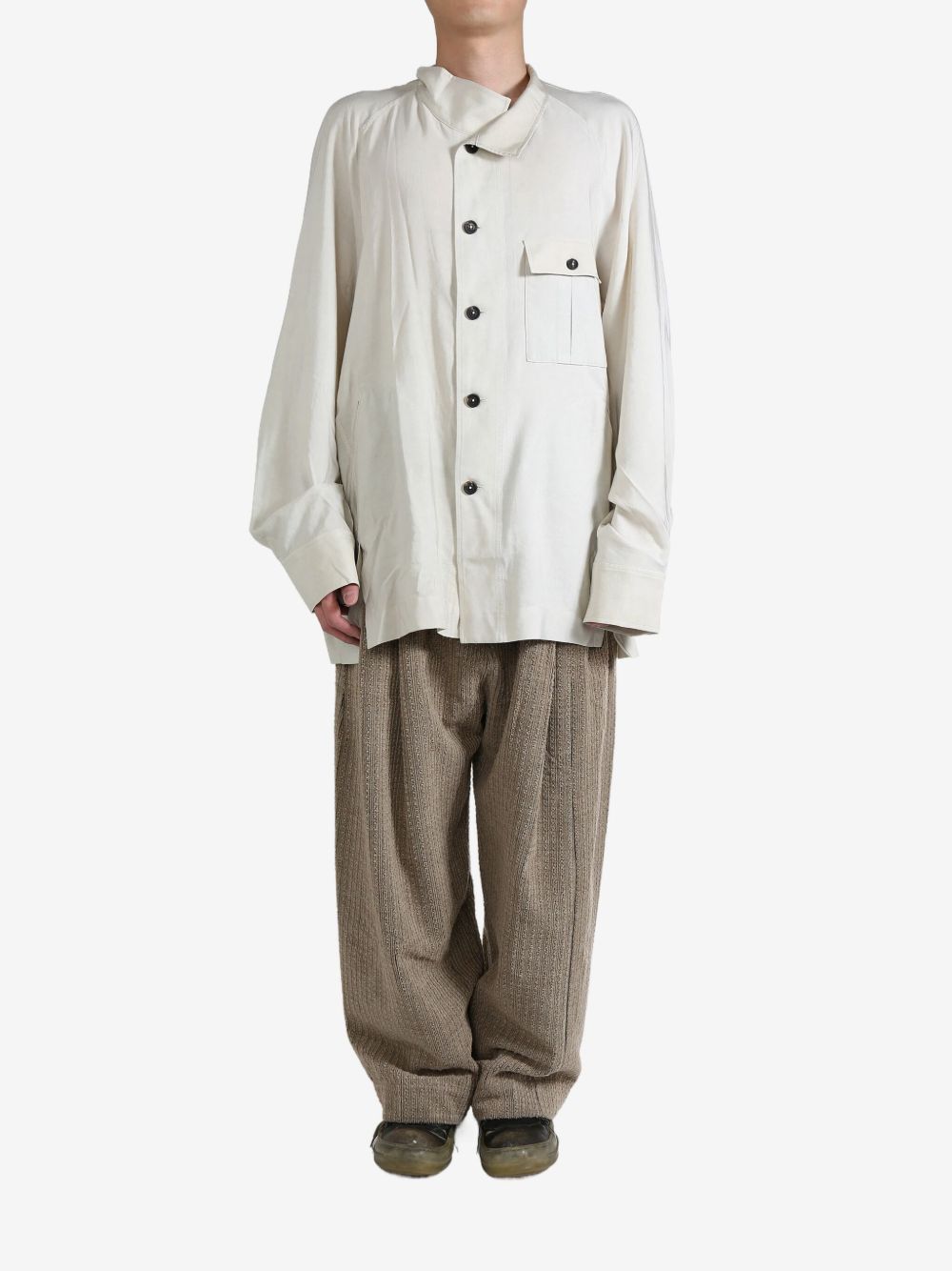 Ziggy Chen stand collar pocket shirt - 白色