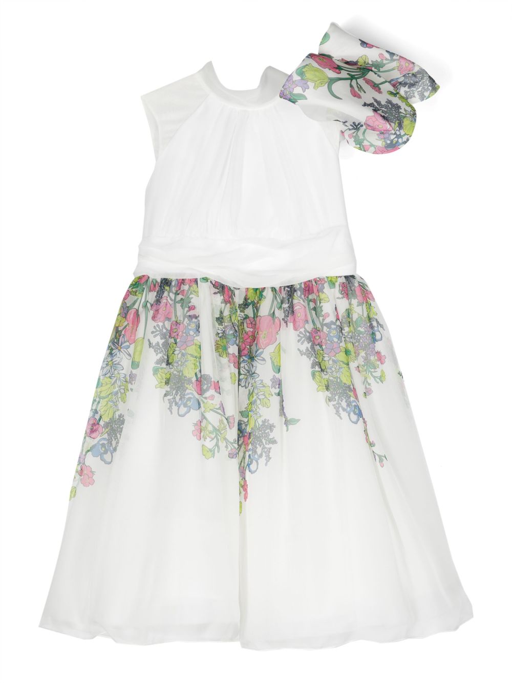 ELIE SAAB JUNIOR 蝴蝶结细节塔夫绸连衣裙 - 白色