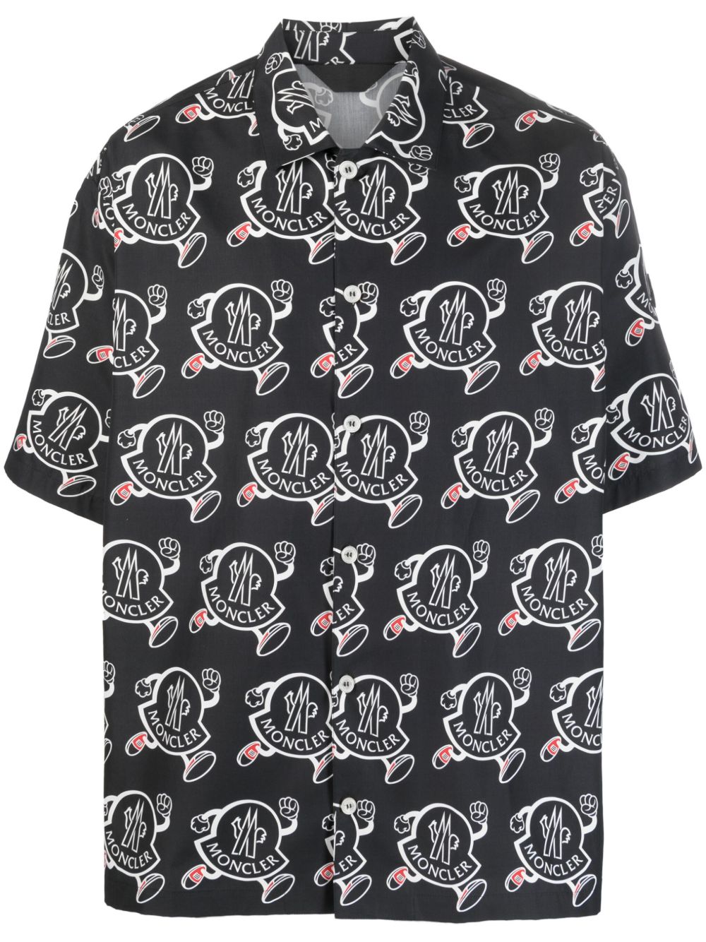 Moncler logo印花棉保龄球衬衫 - 黑色