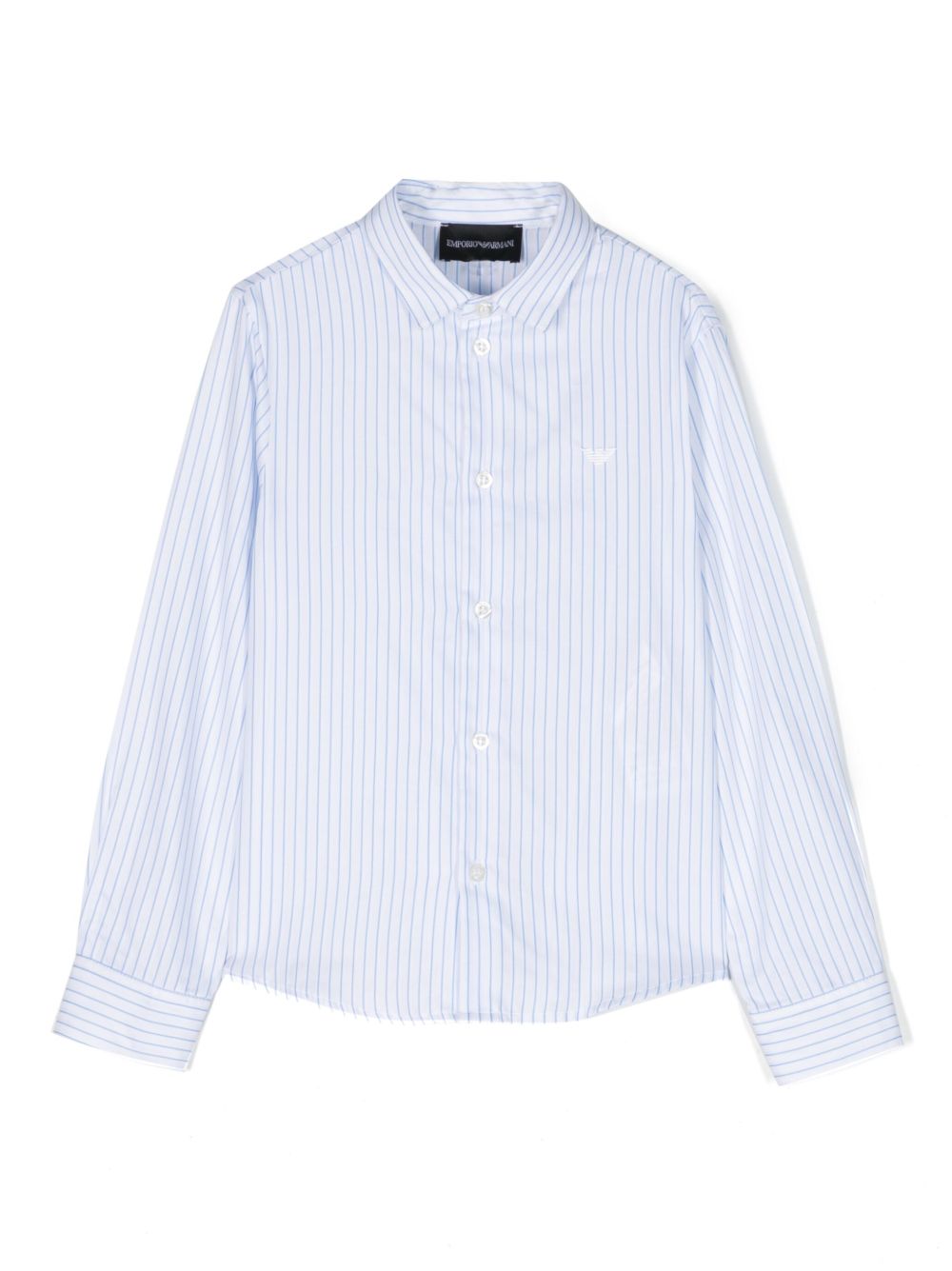 Emporio Armani Kids 条纹棉长袖衬衫 - 蓝色