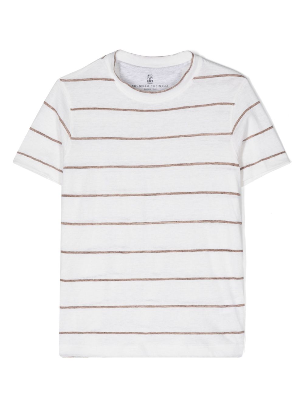 Brunello Cucinelli Kids 亚麻棉条纹T恤 - 白色