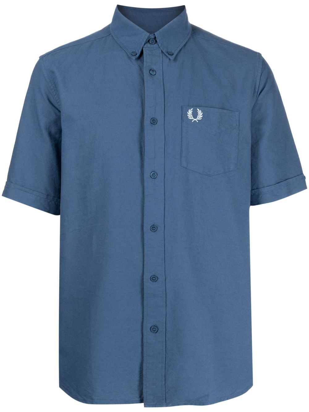Fred Perry logo刺绣棉衬衫 - 蓝色