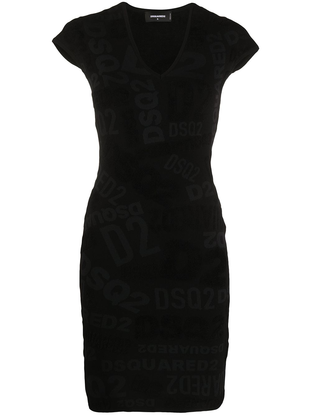 DSQUARED2 D2次方 雪尼尔针织logo印花连衣裙 - 黑色