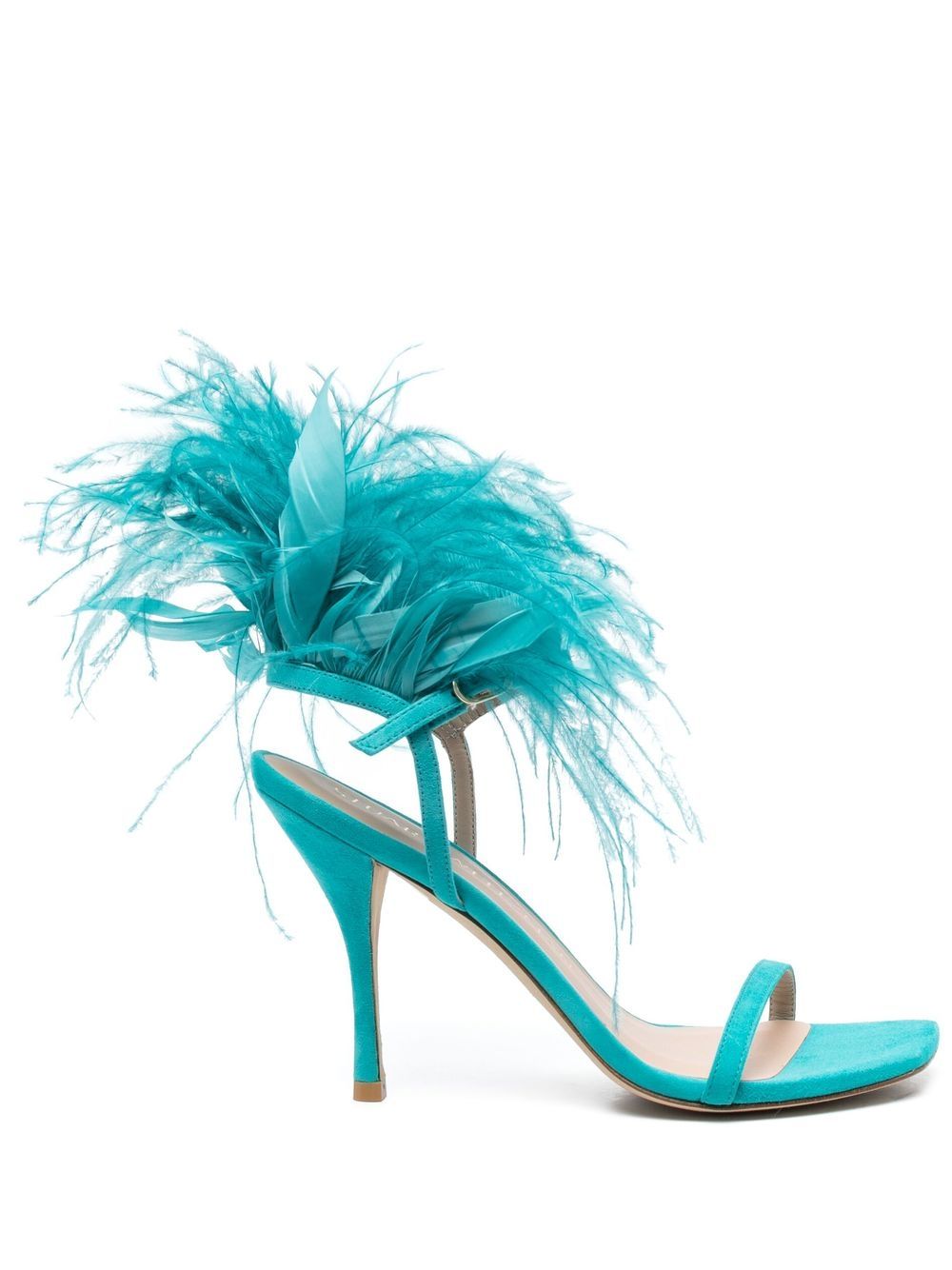 Stuart Weitzman 羽毛细节露趾高跟凉鞋 - 蓝色