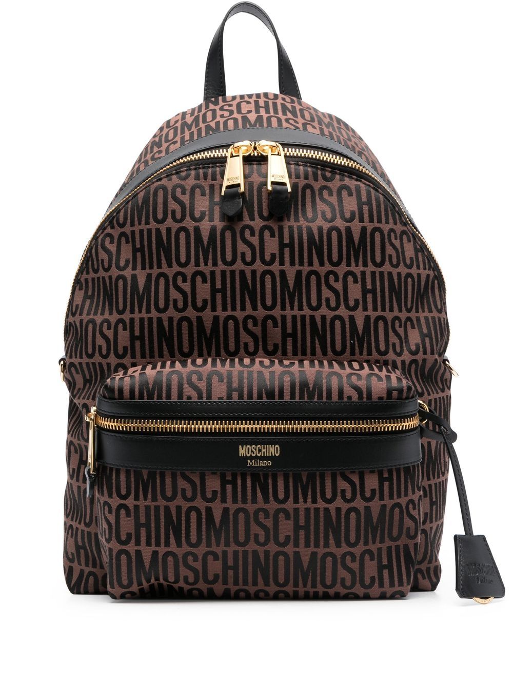 Moschino logo印花双肩包 - 褐色