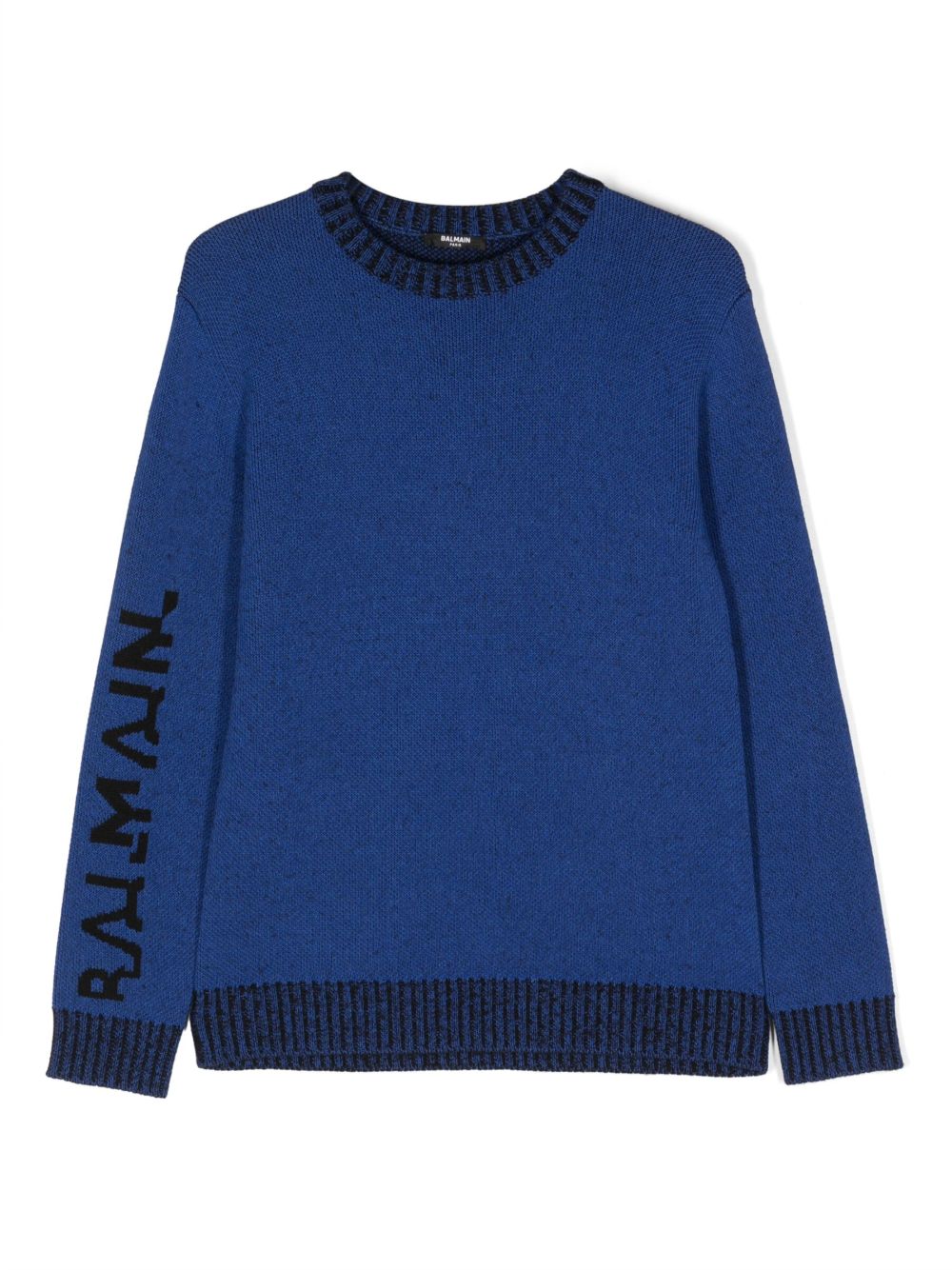 Balmain Kids logo嵌花针织毛衣 - 蓝色