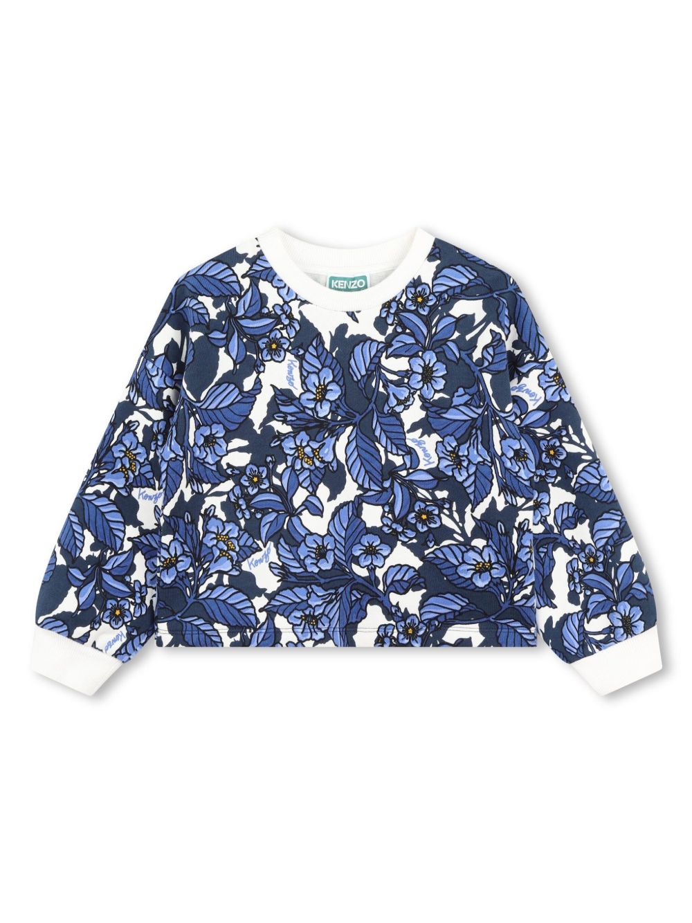 Kenzo Kids 对比边花卉印花卫衣 - 蓝色