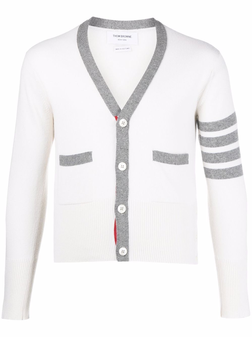 Thom Browne 四条纹羊绒开衫 - 白色