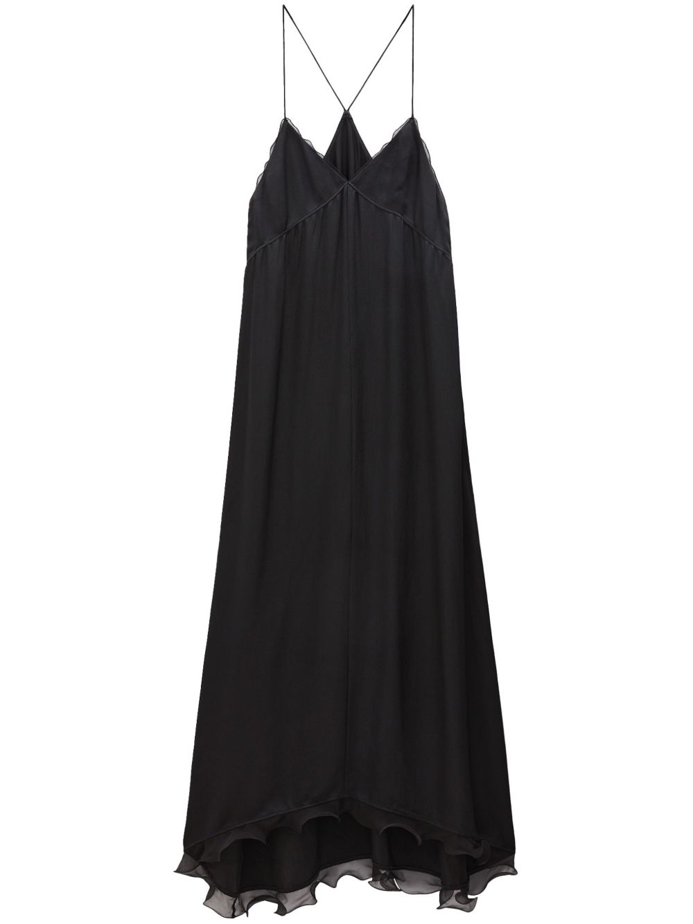 Filippa K 荷叶边泡泡纱超长连衣裙 - 黑色