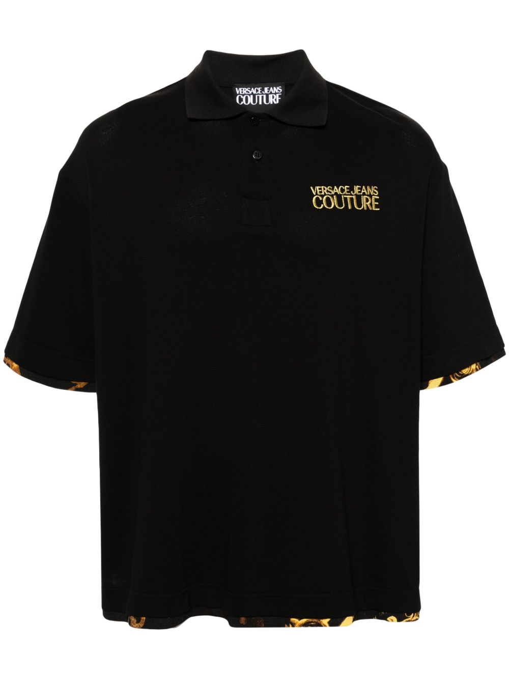 Versace Jeans Couture logo刺绣棉polo衫 - 黑色