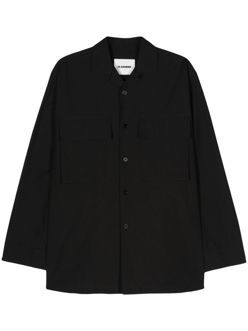 Jil Sander logo标签棉衬衫 - 黑色