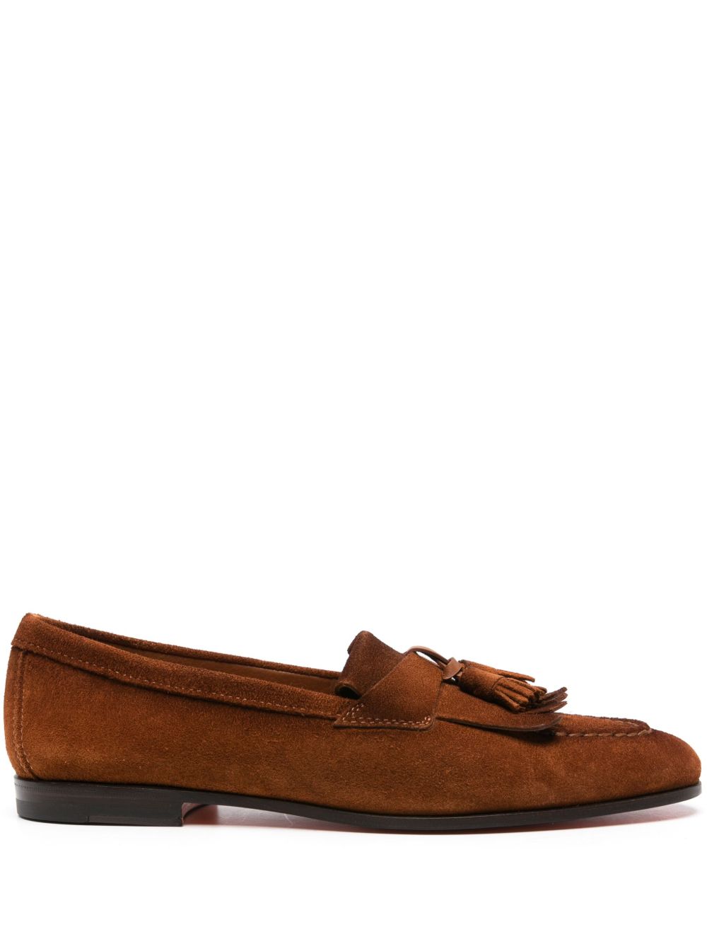 Santoni 流苏细节绒面皮乐福鞋 - 褐色