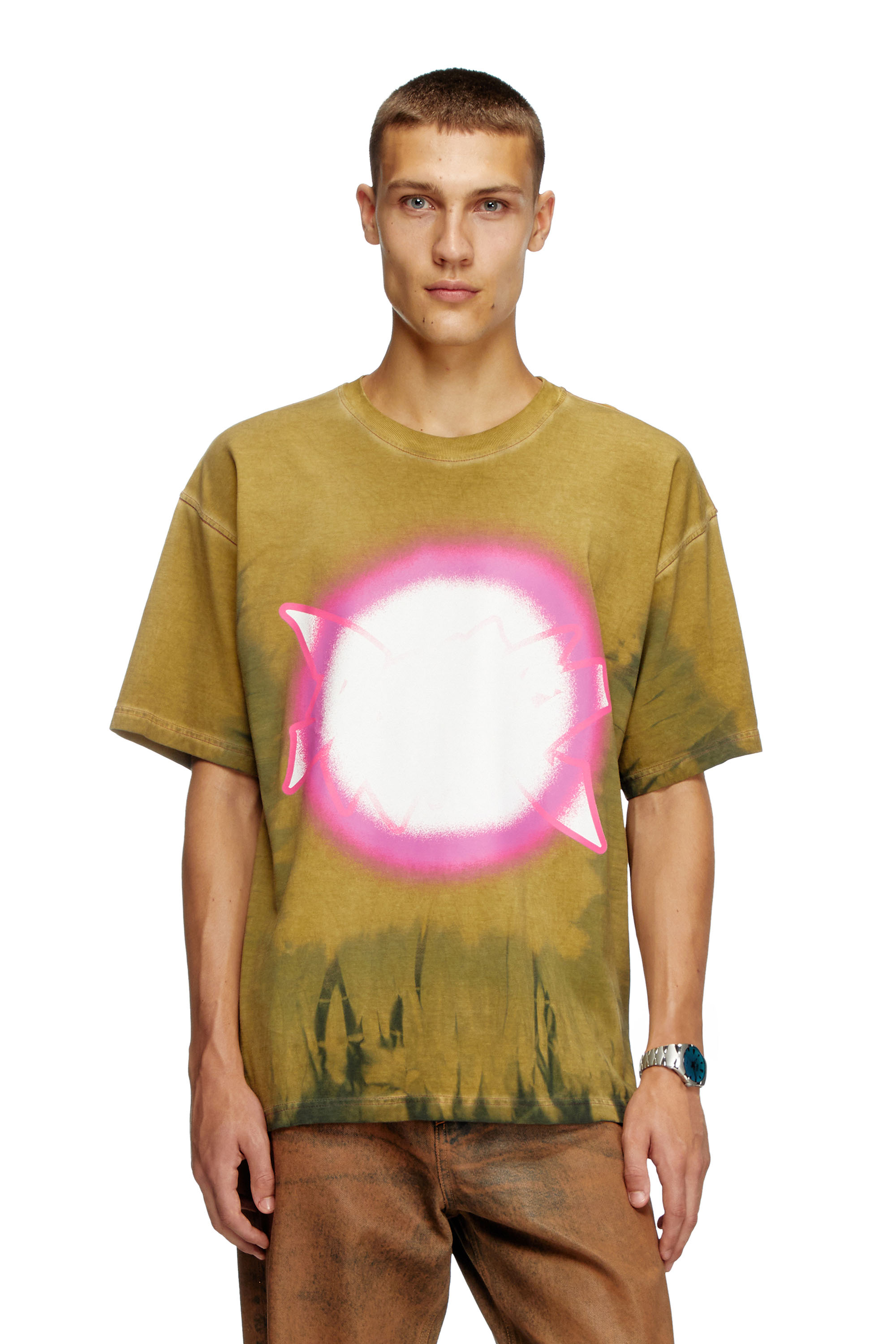 Diesel - Tie-dye T-shirt with spotlight print - T-Shirts - Man - Brown