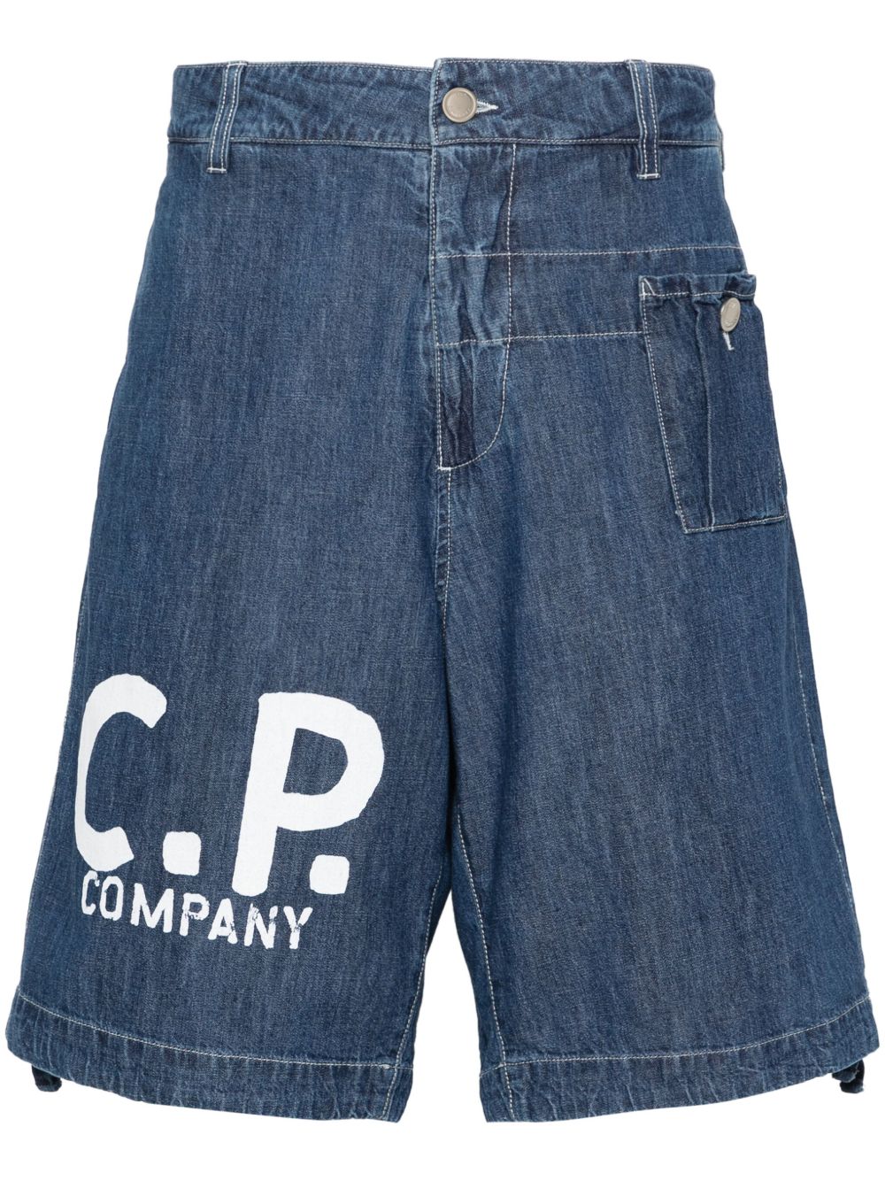 C.P. Company logo印花牛仔短裤 - 蓝色