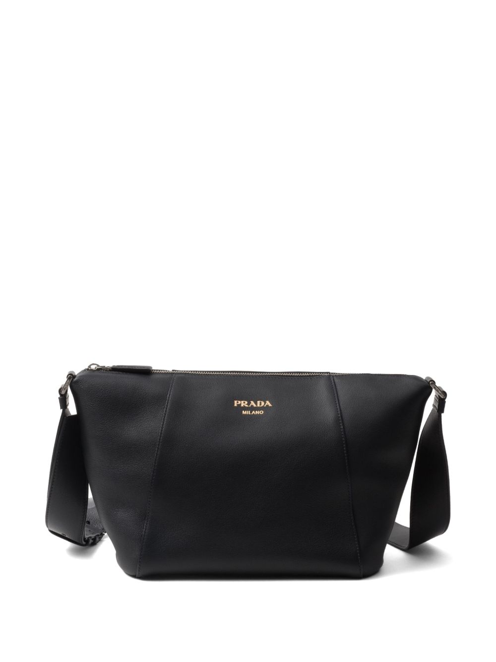 Prada logo标记皮质单肩包 - 黑色