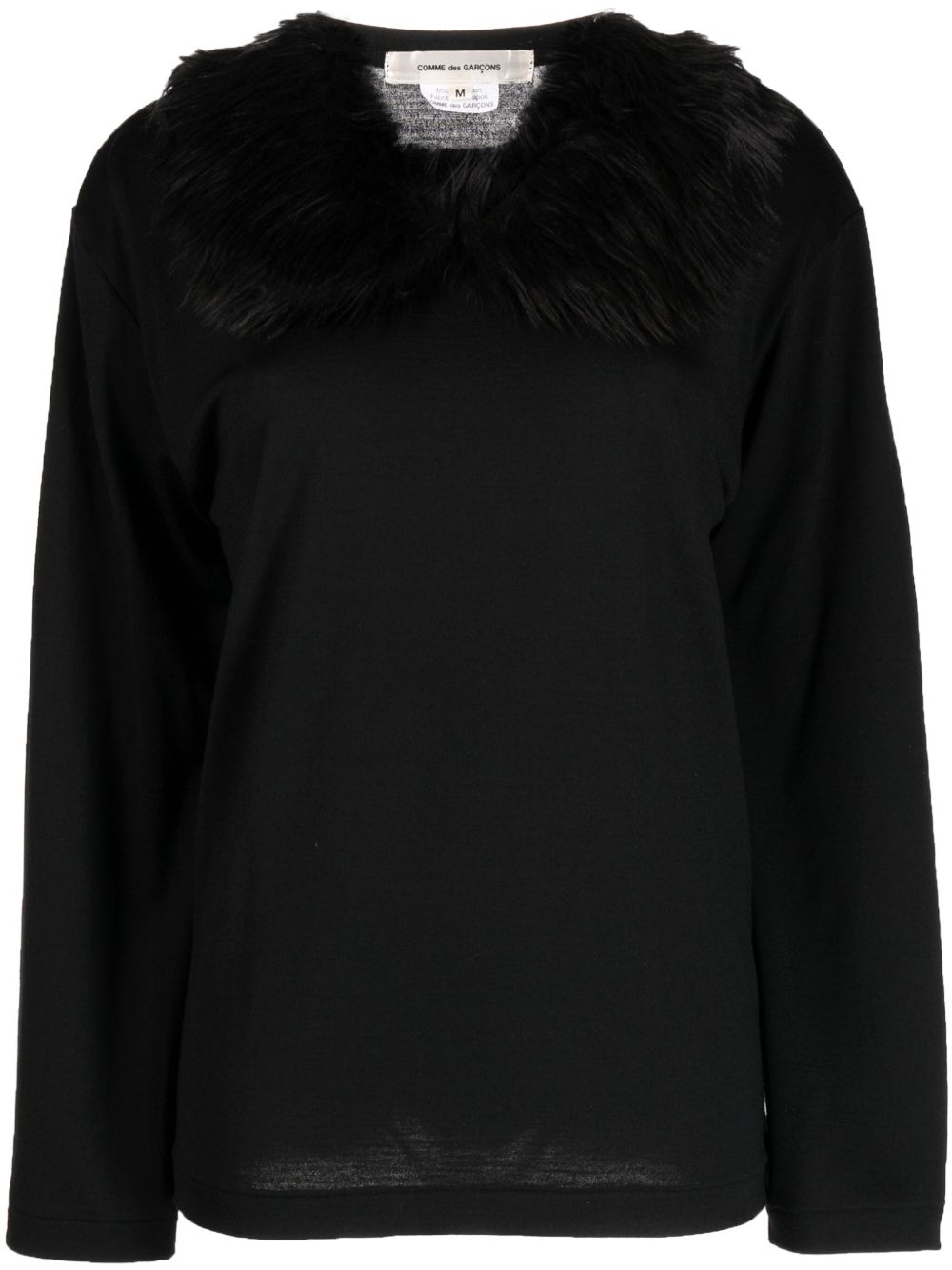 Comme Des Garçons 皮草领长袖T恤 - 黑色
