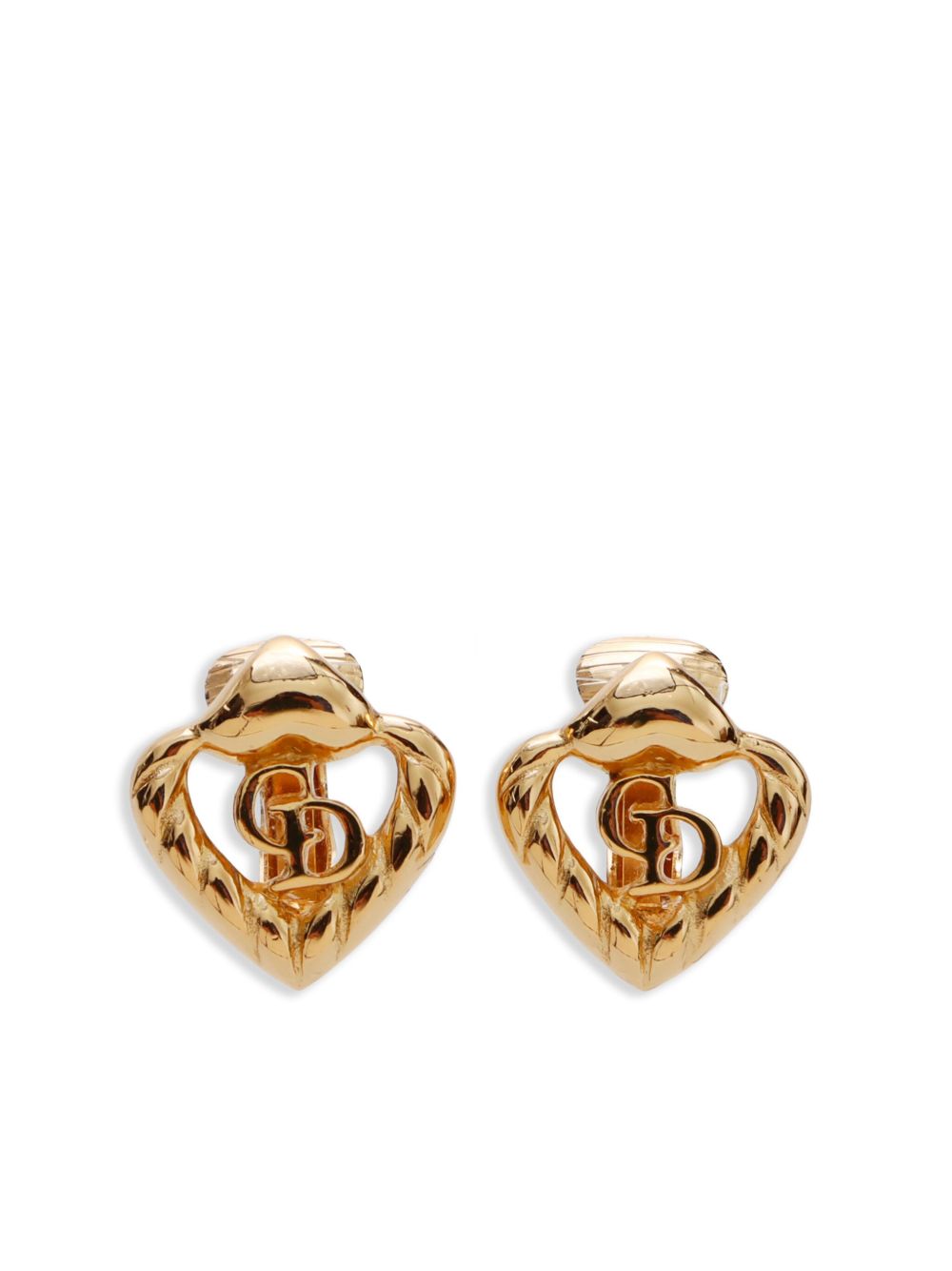 Christian Dior Pre-Owned logo心形耳环 - 金色