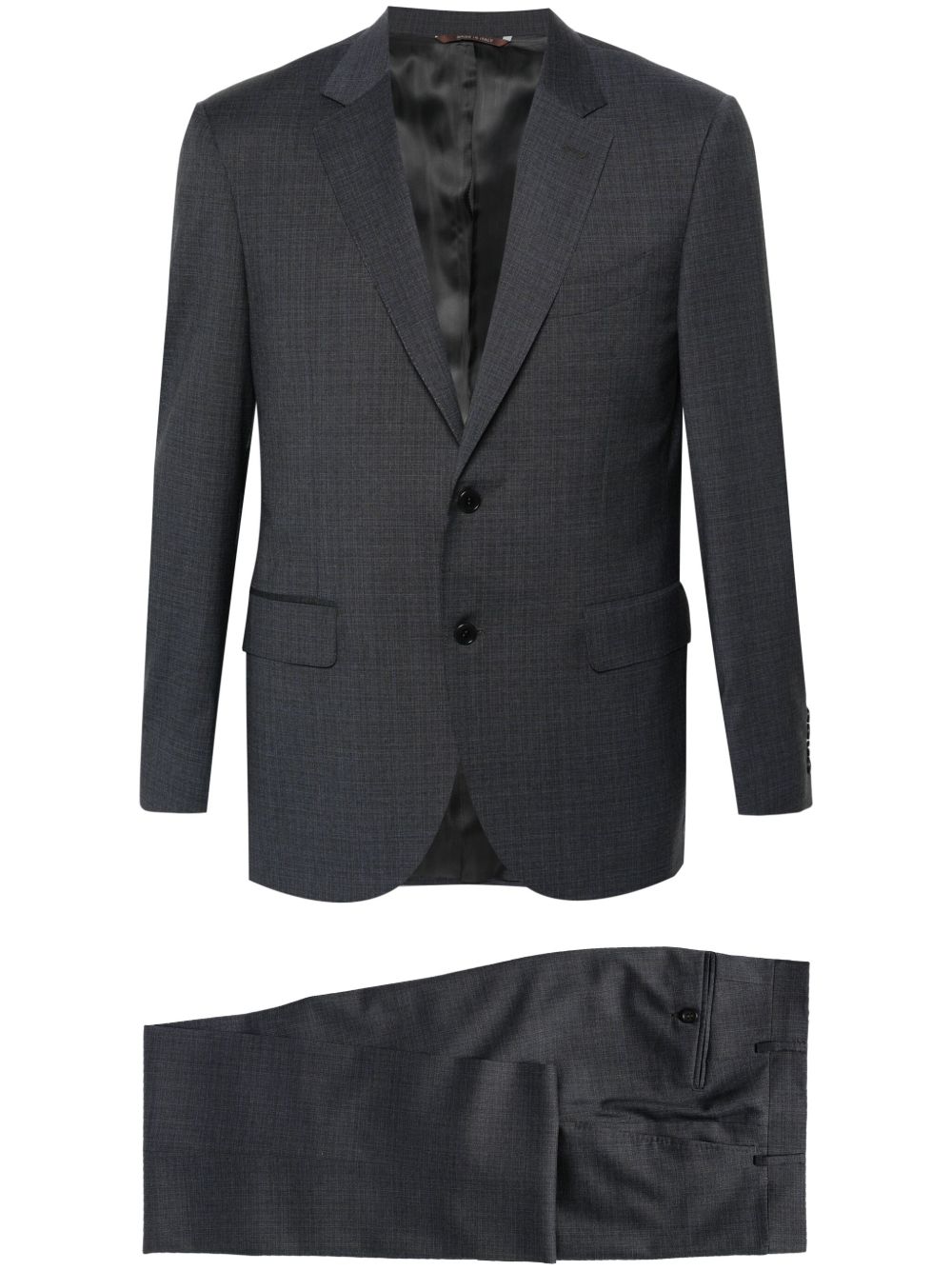 Canali 细格纹图案羊毛西装套装 - 蓝色