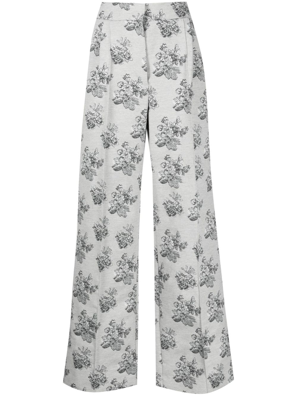 Maison Kitsuné 花卉提花直筒长裤 - 灰色