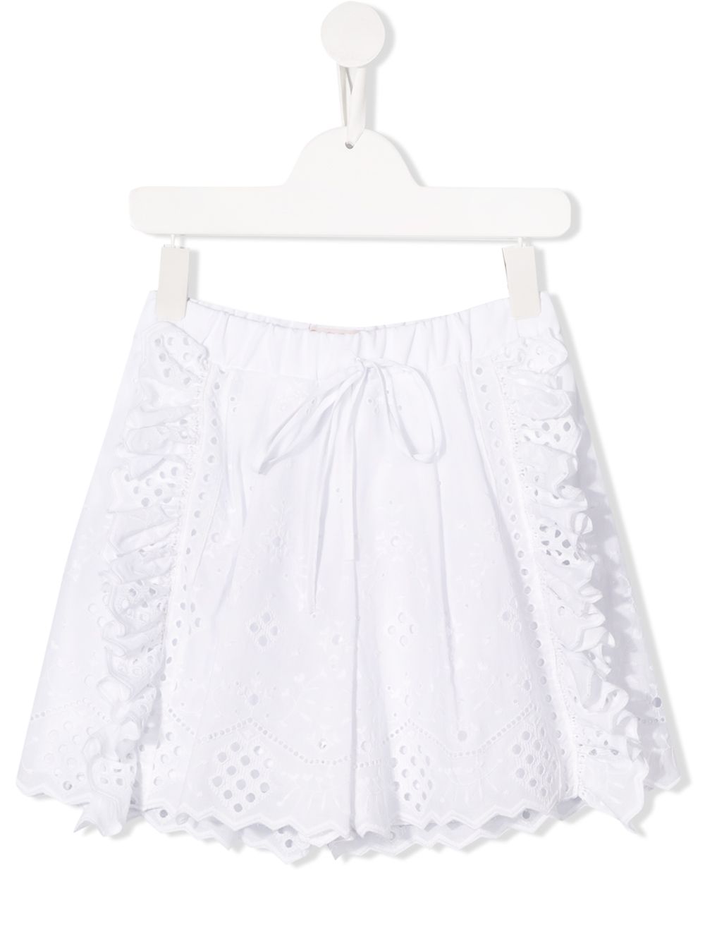 Alberta Ferretti Kids 刺绣荷叶边短裤 - 白色