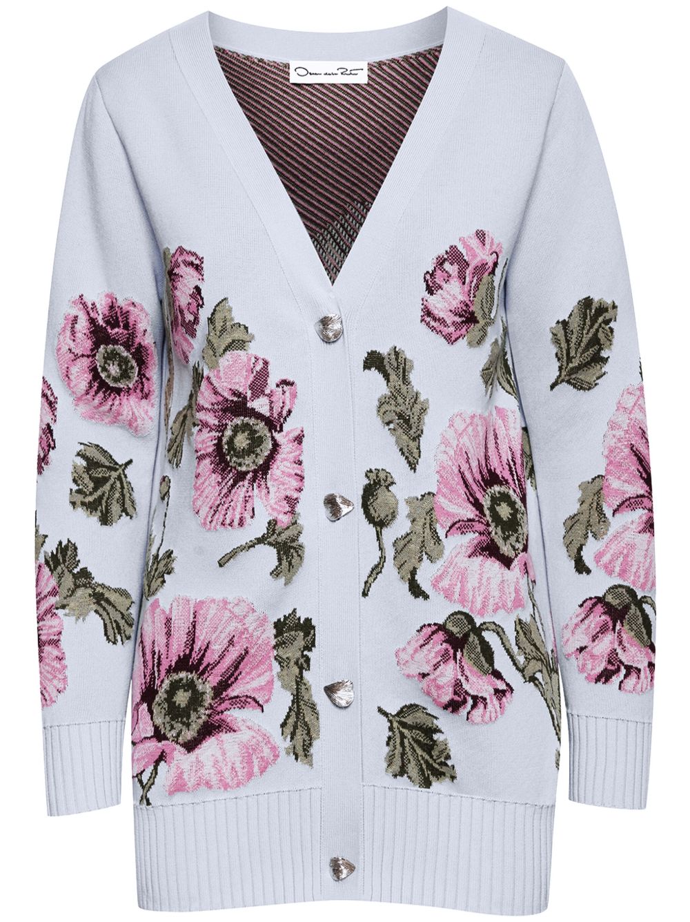 Oscar de la Renta 花卉提花开衫 - 蓝色