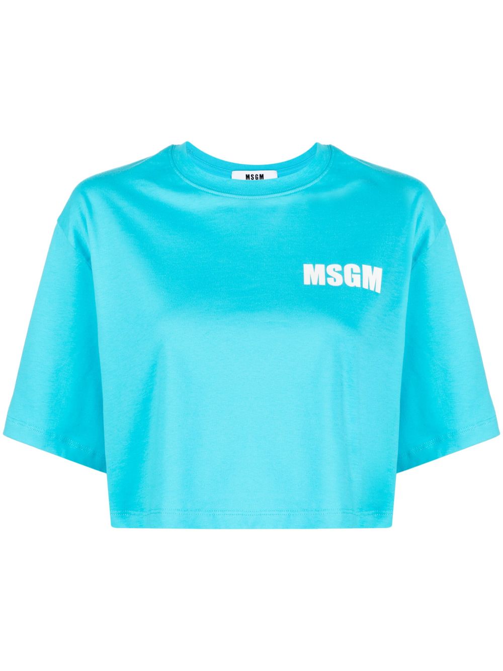 MSGM logo印花短款棉T恤 - 蓝色
