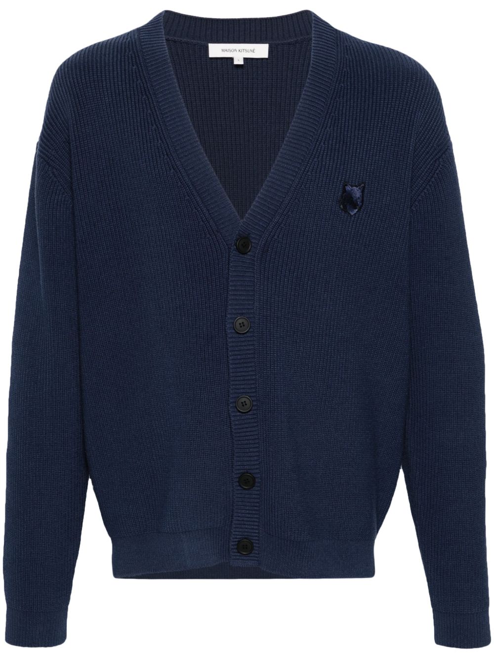 Maison Kitsuné 狐狸头标贴V领开衫 - 蓝色