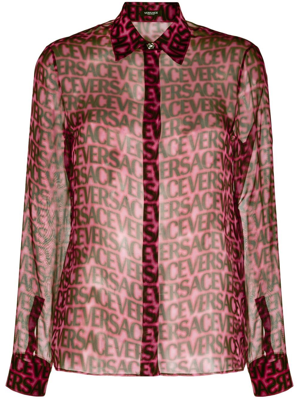 Versace logo印花半透明真丝衬衫 - 粉色