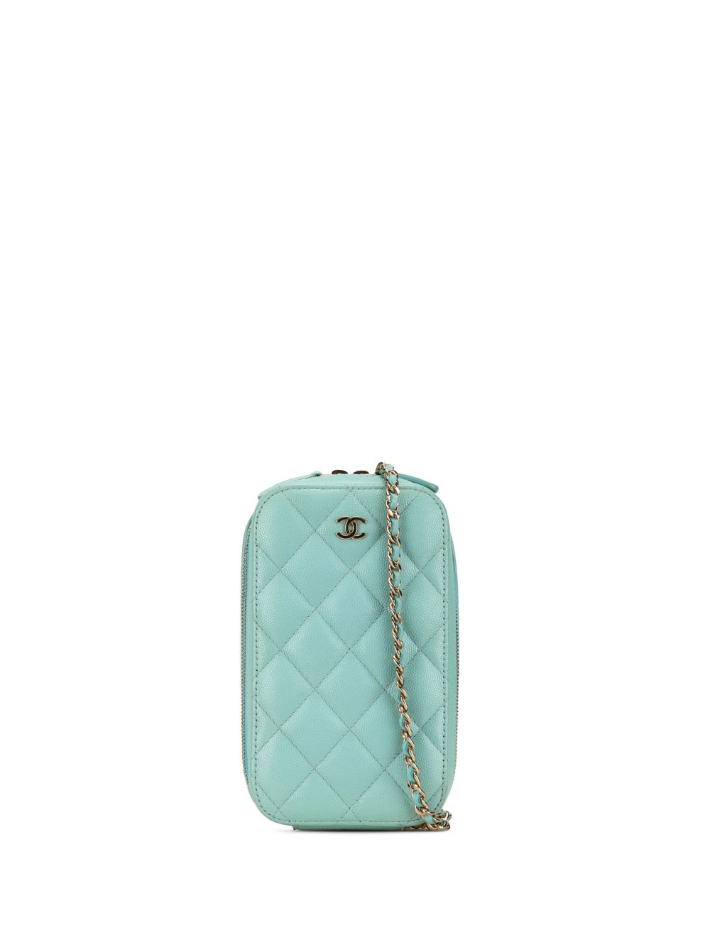 CHANEL Pre-Owned CC Quilted Caviar Zip Phone Case 斜挎包（2019年典藏款） - 蓝色