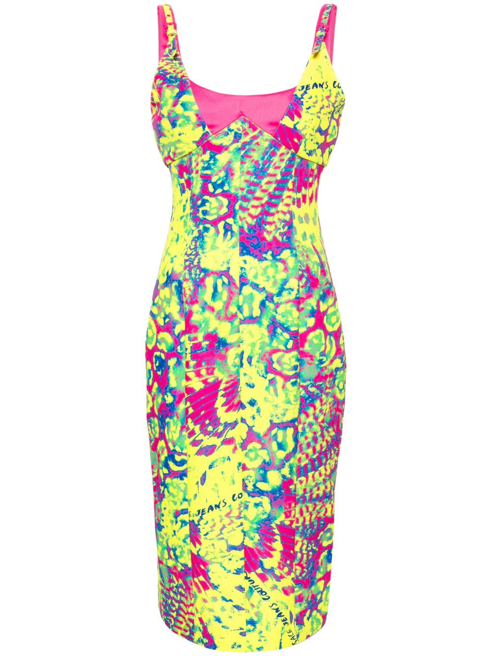 Versace Jeans Couture Animalier 紧身中长连衣裙 - 黄色
