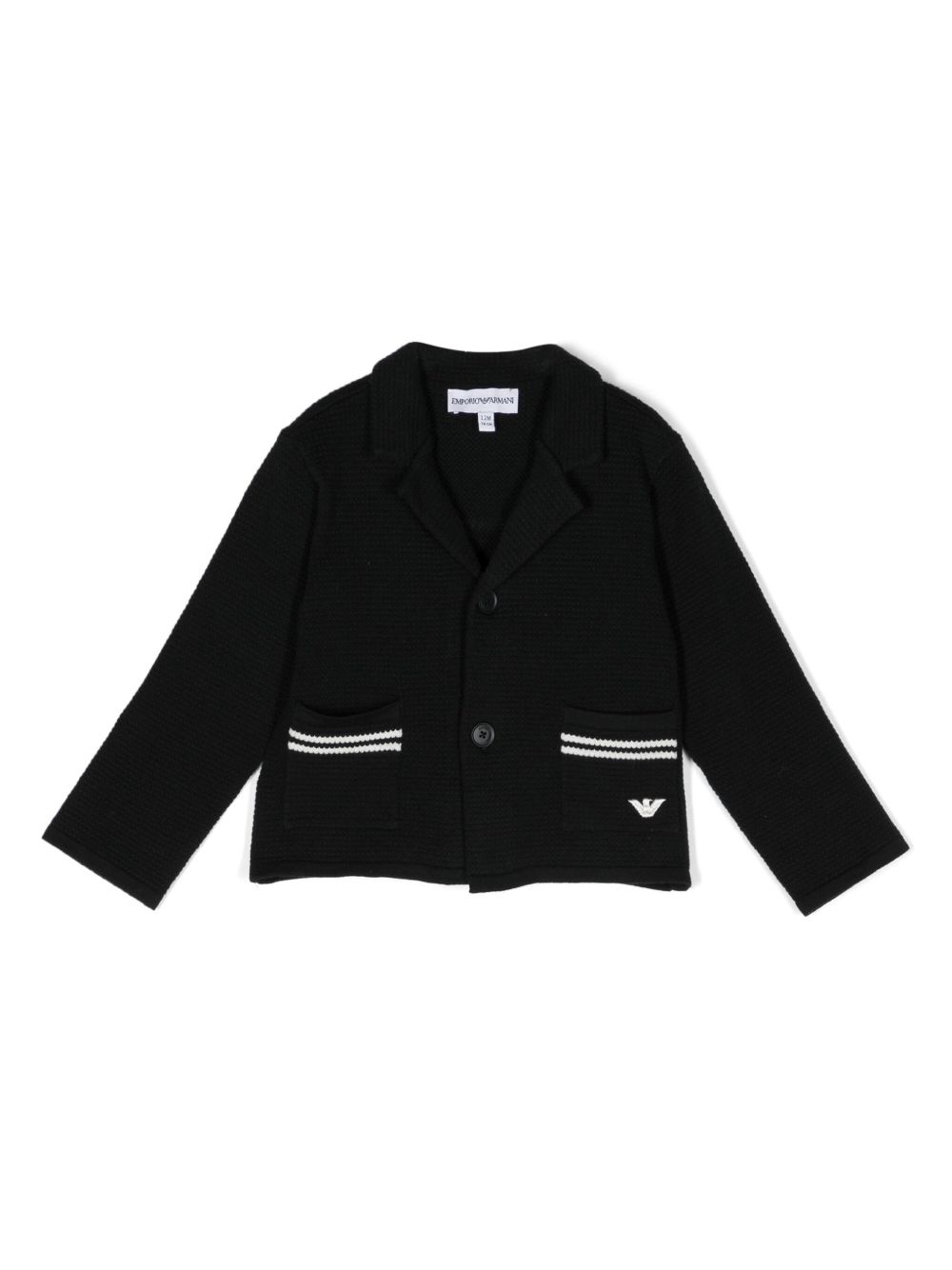 Emporio Armani Kids 梯形翻领华夫格针织开衫 - 蓝色