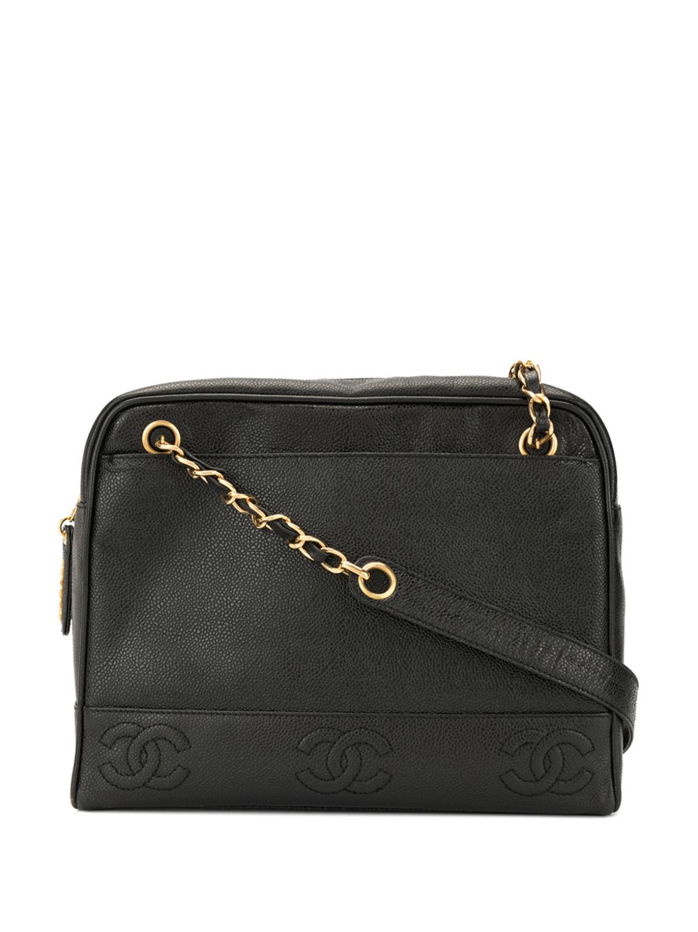 CHANEL Pre-Owned CC纹理缝线手提包 - 黑色