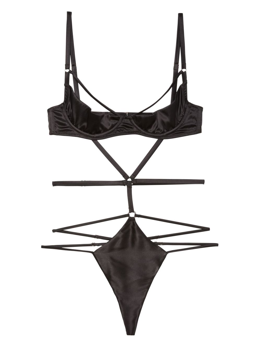 Fleur Du Mal Strappy Bondage 钢圈罩杯连体衣 - 黑色