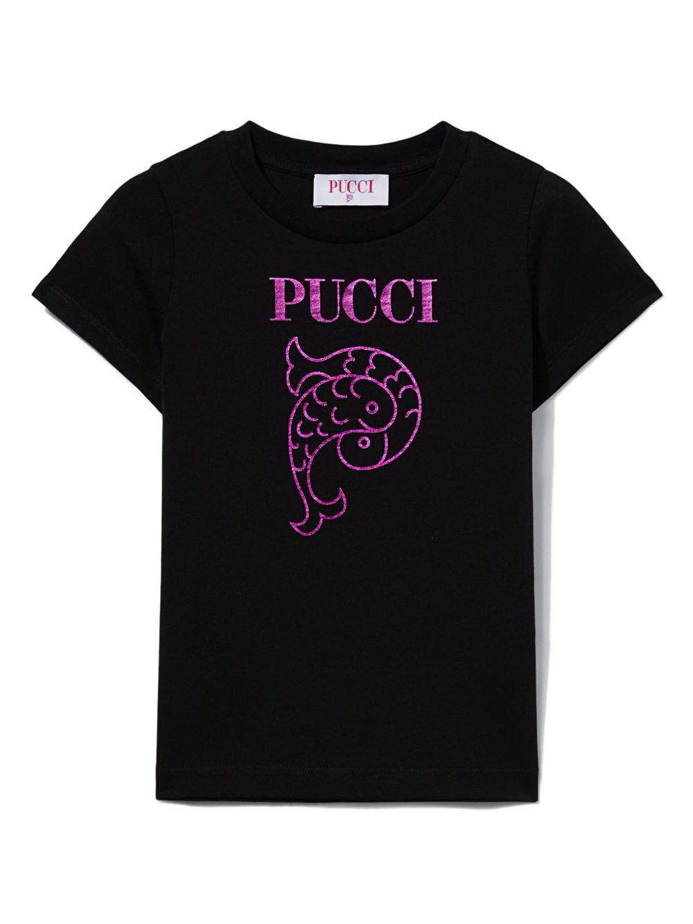 PUCCI Junior 刺绣logo棉T恤 - 黑色
