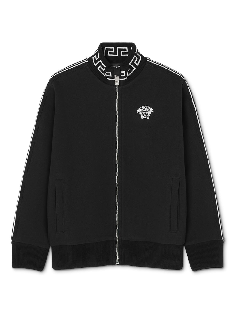 Versace Kids 希腊回纹图案细节拉链卫衣 - 黑色