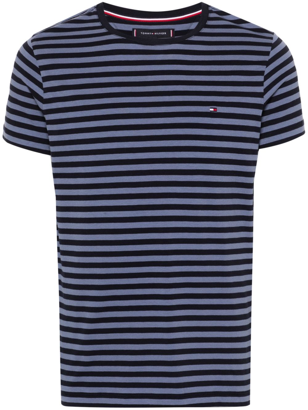 Tommy Hilfiger logo刺绣条纹T恤 - 蓝色