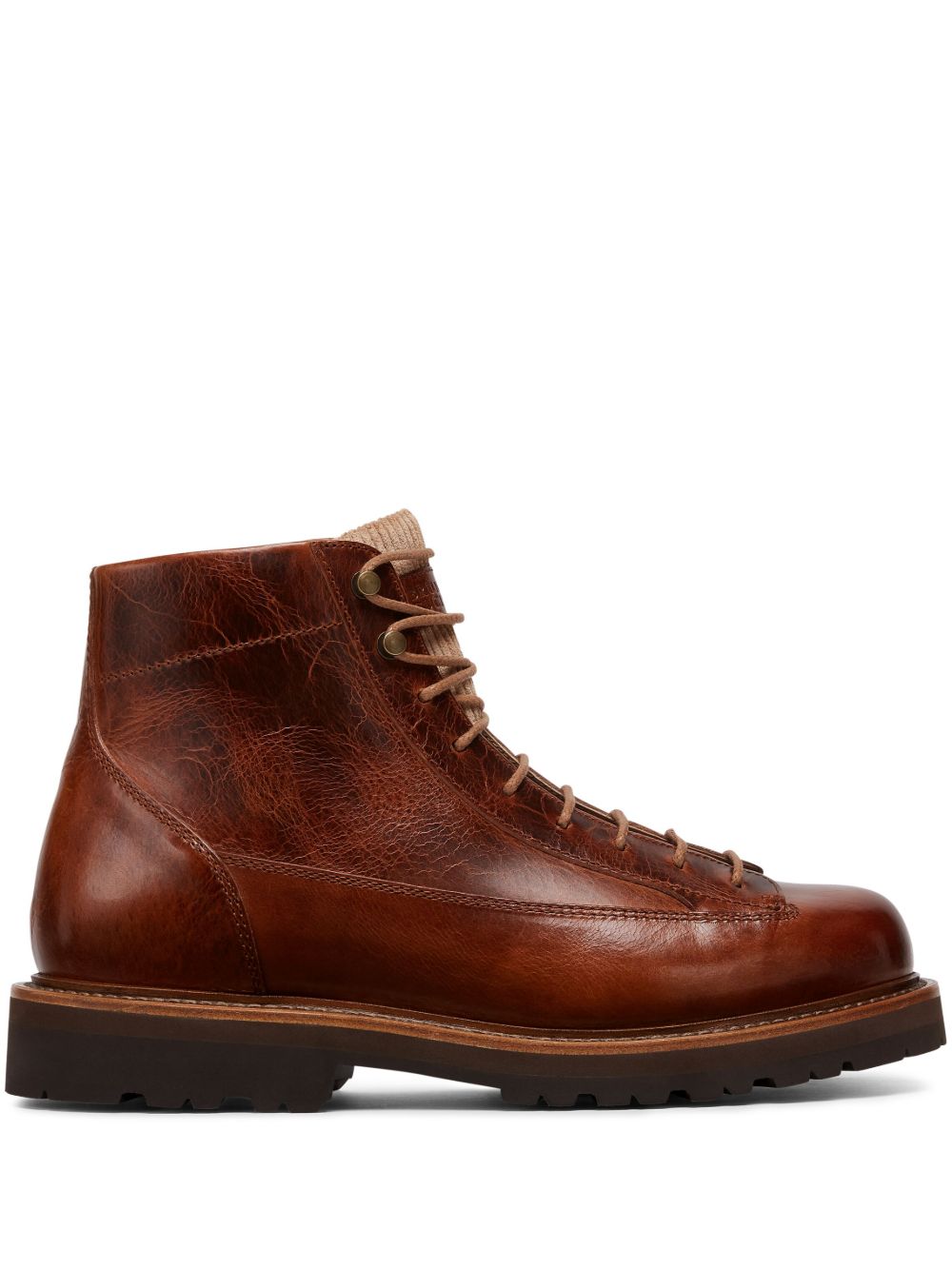 Brunello Cucinelli 系带皮靴 - 褐色