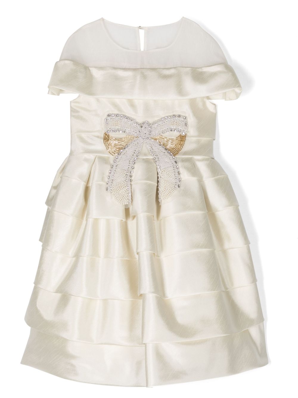 MARCHESA KIDS COUTURE 蝴蝶结细节荷叶边连衣裙 - 中性色